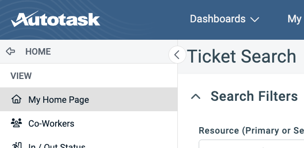 Home menu with My Home Page selected under the View section