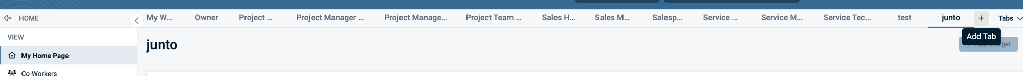 Add Tab button in the home page tab bar