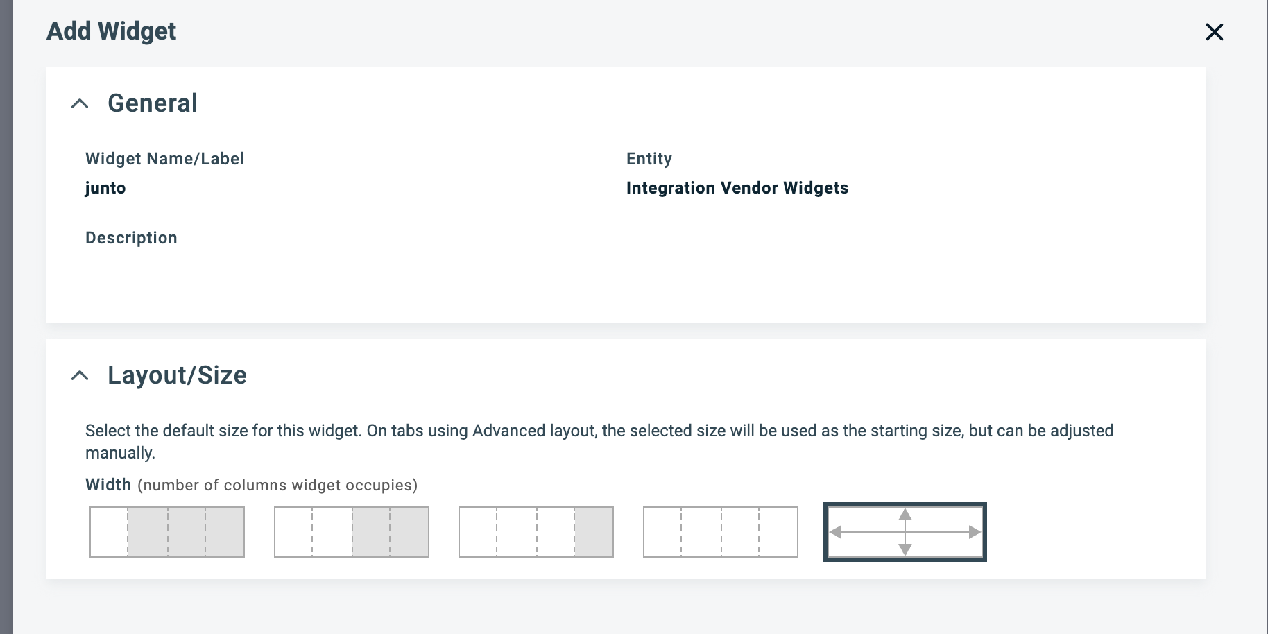 Layout/Size step with the maximum width option selected