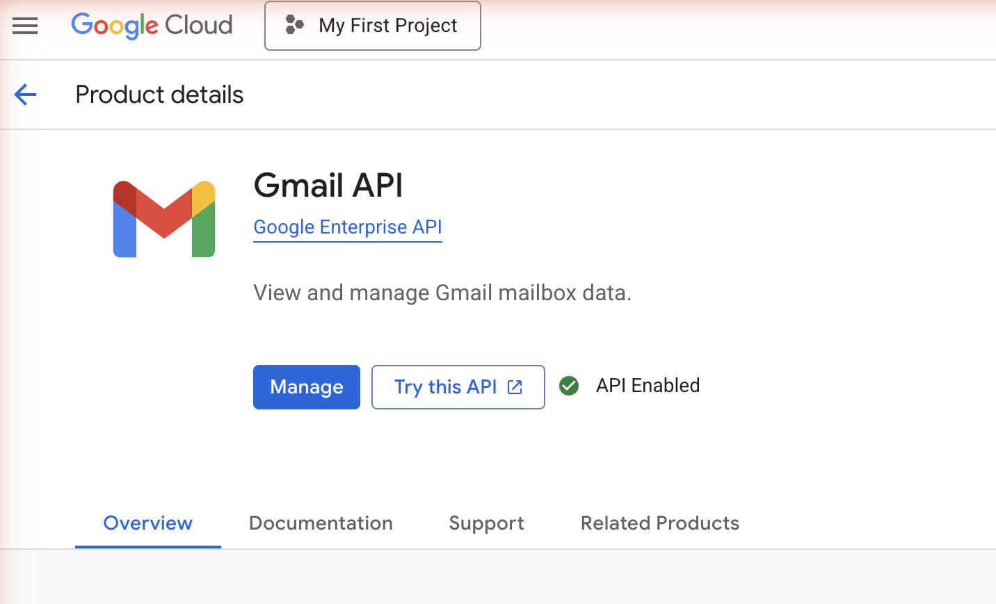 Gmail API enabled in Google Cloud Console