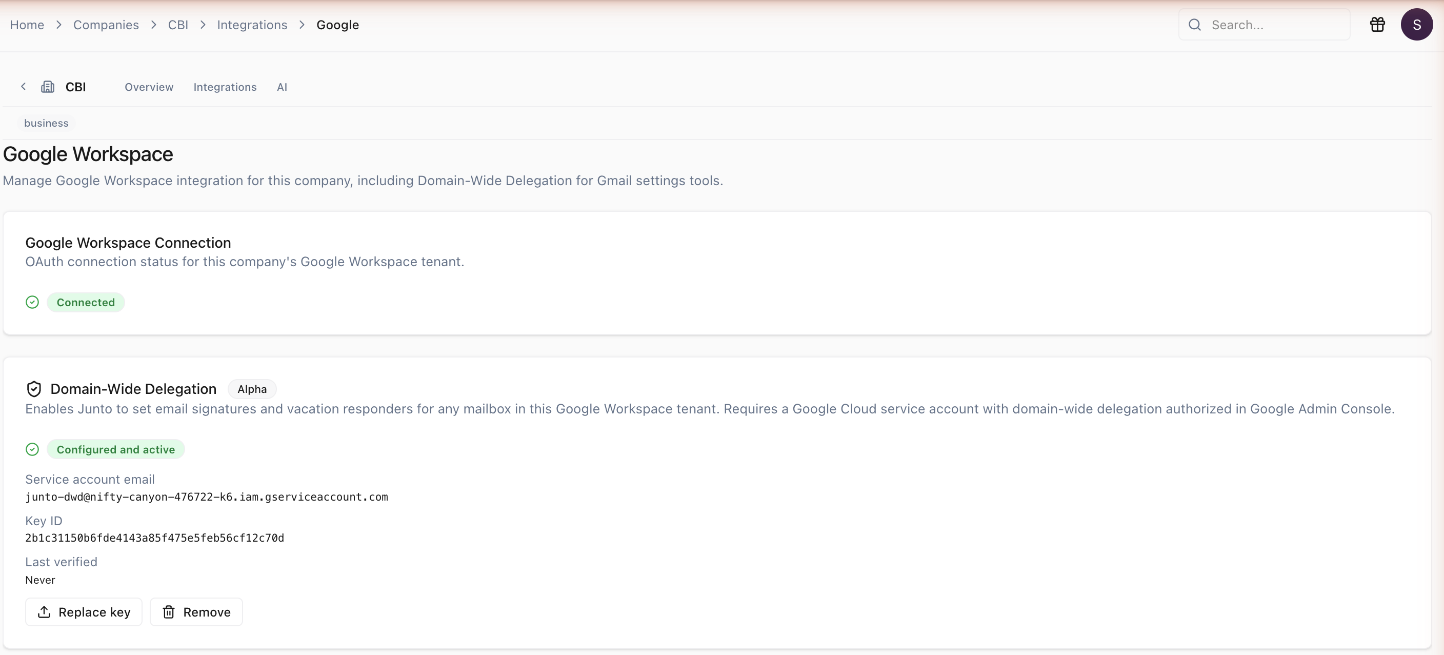 Domain-Wide Delegation Configured and active