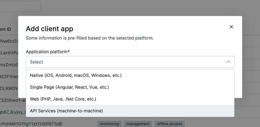 API Services selection