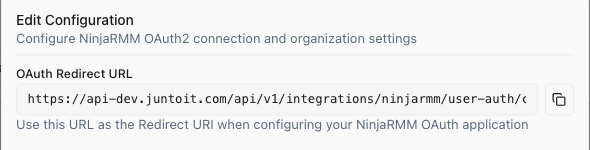 Junto NinjaOne setup page
